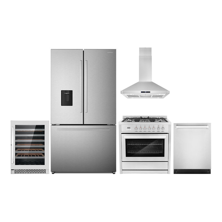 Cosmo 5 Piece Kitchen Appliance Package with French Door Refrigerator ...